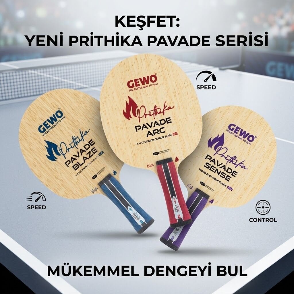 GEWO Prithika Pavade tahta özellikleri, en iyi GEWO lastikleri, karbon masa tenisi tahtası, kontrollü atak tahtası.