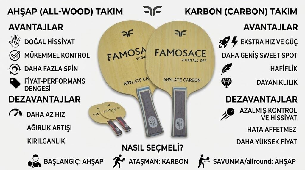 2. Ahşap ve Karbon Masa Tenisi Tahtaları: Avantajlar ve Dezavantajlar